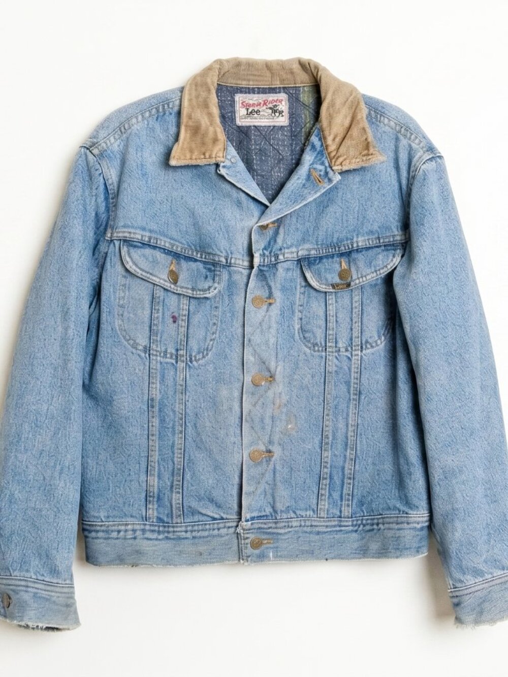 Vintage Lee Storm Rider Blanket Lined Denim Jacket 80s USA Corduroy Collar